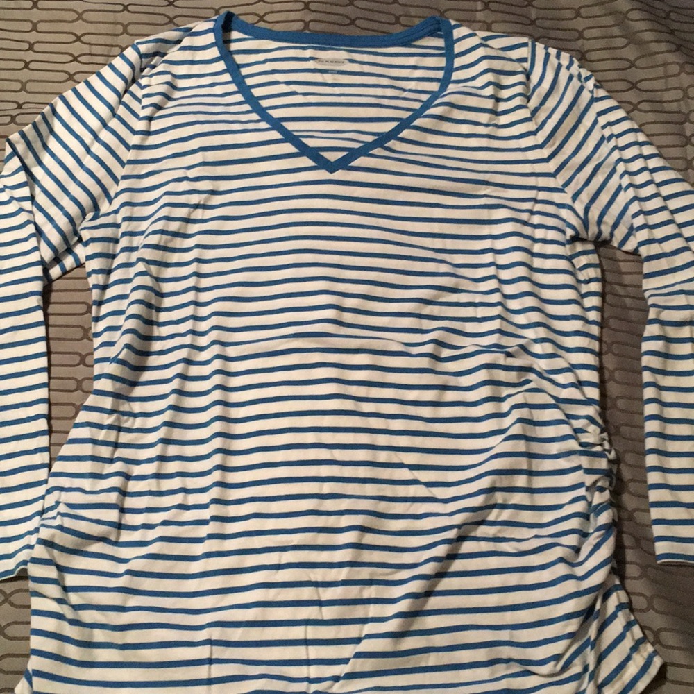 Blue and White Long Sleeve Maternity Tee